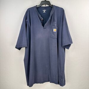 Carhartt Henley T-shirt Thrashed‎ Mens 3XL Tall Blue Short Sleeve Pocket